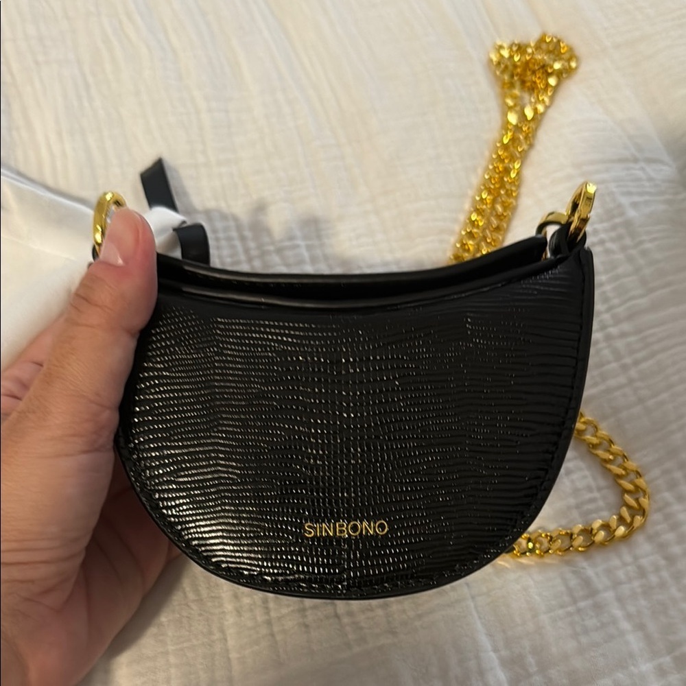Black Crossbody Bag with Gold Chain